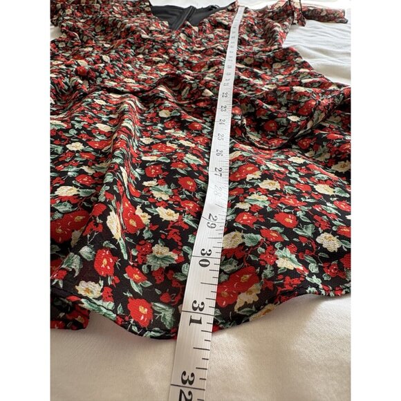 Lulus Boho Floral Faux Wrap Dress S Black/Red Flutter Sleeve Party Date Night - Picture 9 of 9